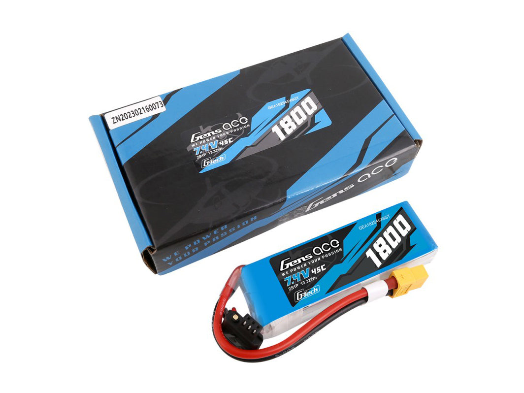 Gens Ace Li-Po G-Tech 2S 7.4V 1800mAh 45C with XT60 GT2S1800-45X6