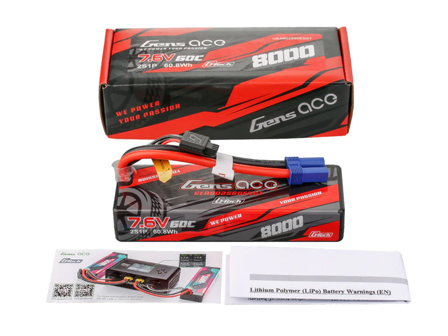 Gens Ace Li-Po Hard Case G-Tech 2S 7.6V 8000mah 60C with EC5 GT2S8000-60E5