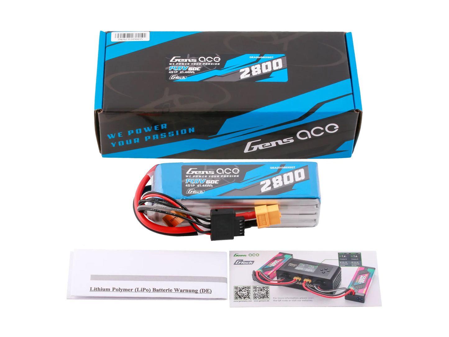 Gens Ace Li-Po G-Tech 4S 14.8V 2800mAh 60C with XT60 GT4S2800-60X6