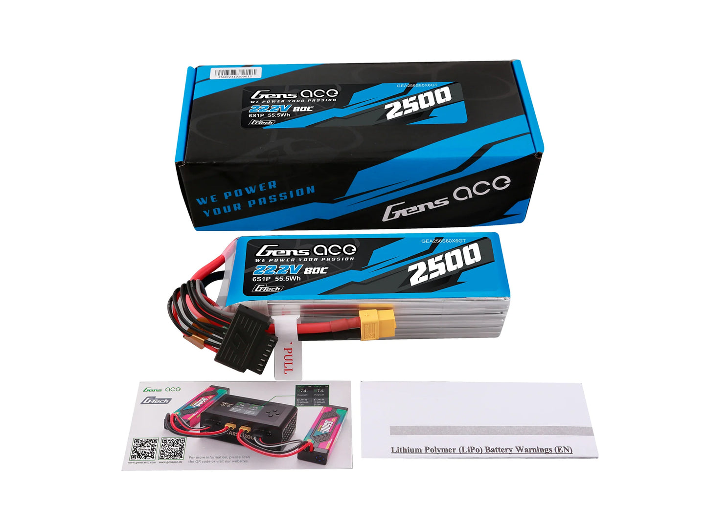 Gens Ace Li-Po G-Tech 6S 22.2V 2500mAh 80C with XT60 GT6S2500-80X6