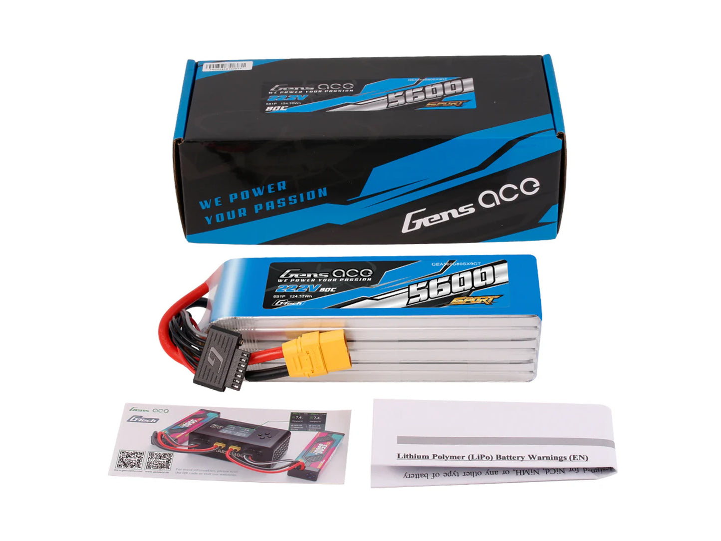 Gens Ace Li-Po G-Tech SPORT 6S 22.2V 5600mAh 80C with XT90 GT6S5600-80X9S