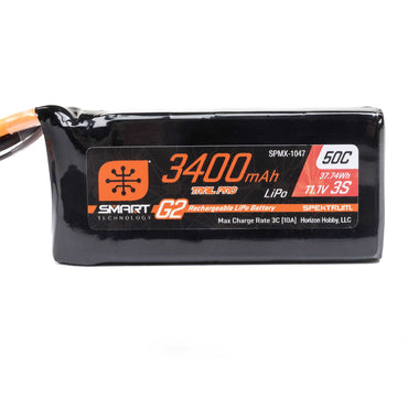 Spektrum 11.1V 3400mAh 3S 50C Smart G2 Trail Pro LiPo Battery: IC3 SPMX-1047