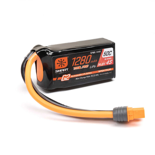 Spektrum 14.8V 1280mAh 4S 50C Smart G2 Trail Pro LiPo Battery: IC3 SPMX-1048