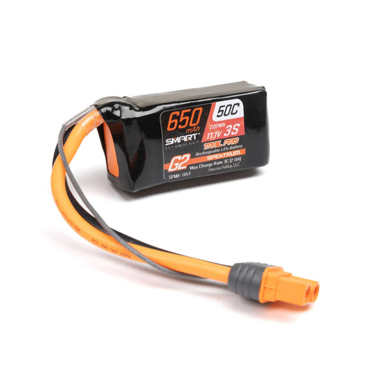 Spektrum 11.1V 650mAh 3S 50C Smart G2 Trail Pro LiPo Battery: IC2 SPMX-1051