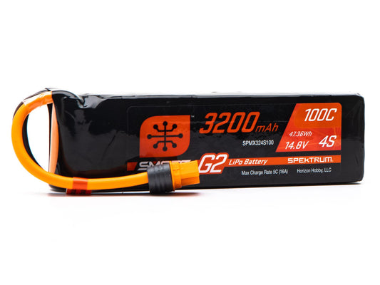 Spektrum 14.8V 3200mAh 4S 100C Smart G2 LiPo Battery: IC3 SPMX324S100