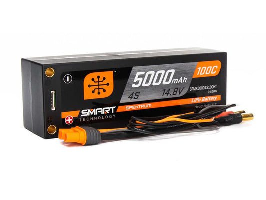 Spektrum 5000mAh 4S 14.8V 100C Smart LiPo Short; 5mm Tubes SPMX50004S100HT