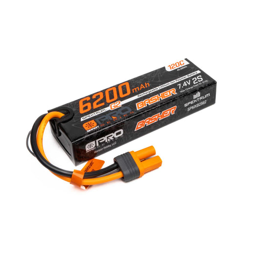 Spektrum 7.4V 6200mAh 2S 120C Smart G2 Pro Basher LiPo: IC5 SPMXB2S62
