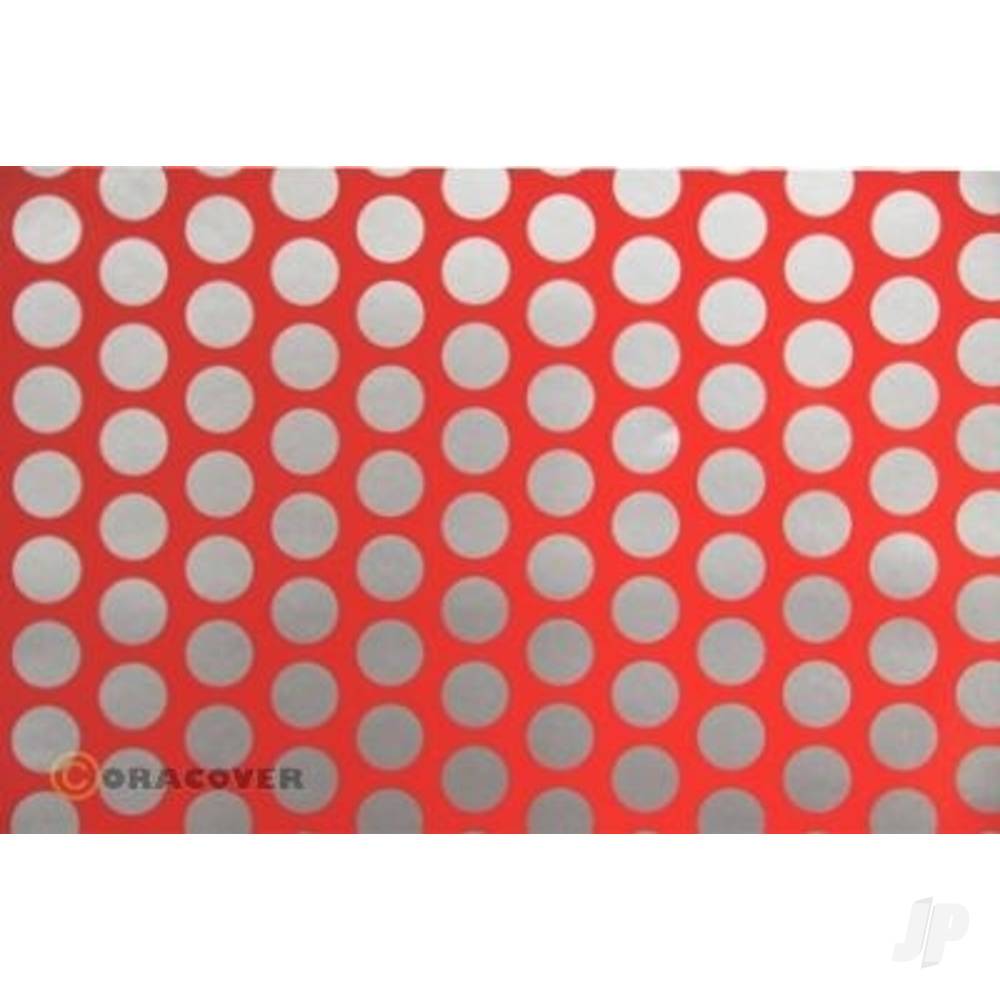 Oracover 2m ORACOVER Fun-1 Polkadots, Red + Silver (60cm width) 41-021-091-002