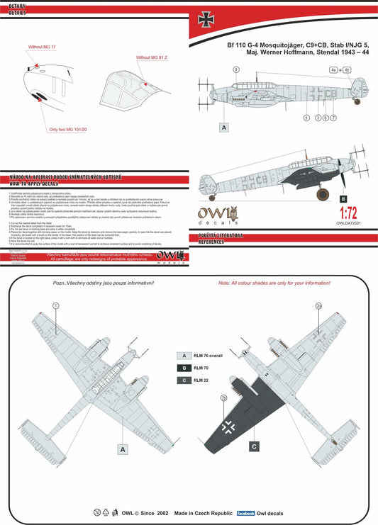 Owl OWLDA72021 1:72 Messerschmitt Bf-110G-4 Stab I./NJG 5