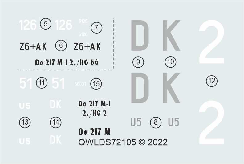 Owl OWLDS72105 1:72 Dornier Do-217M-1 Z6+AK 2./KG 66 or U5+DK 2./KG 2