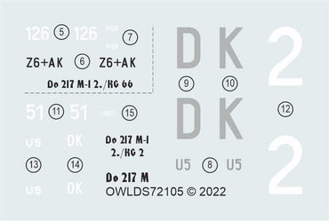 Owl OWLDS72105 1:72 Dornier Do-217M-1 Z6+AK 2./KG 66 or U5+DK 2./KG 2