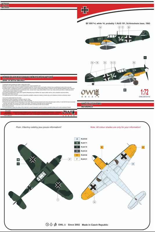 Owl OWLDS72110 1:72 Messerschmitt Bf-109F-4 natchtjager white 14 NJG 101