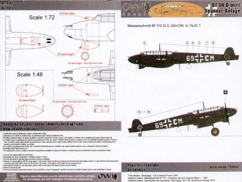 Owl OWLDS4803 1:48 Messerschmitt Bf-110D-3 G9+CM 4/NJG 1 Spanner Anlage Belgium
