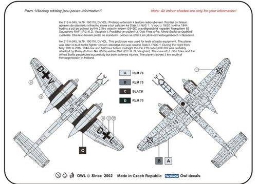 Owl OWLDS7227 1:72 Heinkel He-219A-0 DV+DL