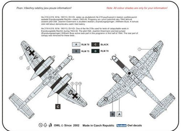Owl OWLDS7229 1:72 Heinkel He-219V-019 DV+VI