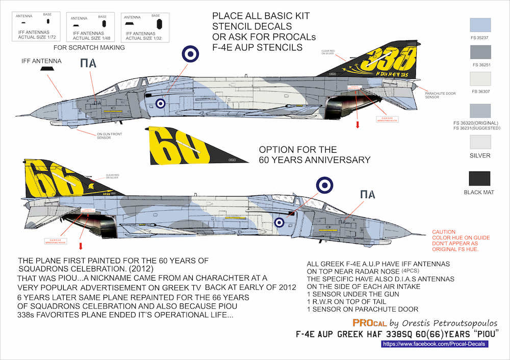 Procal Decals PD48-203 1:48 McDonnell F-4E Phantom 338 Sqn ARES callsign PIOU..
