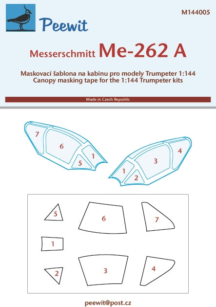 Peewit PEE144005 1:144 Messerschmitt Me-262A-1a canopy frame paint mask