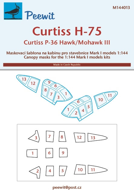 Peewit PEE144013 1:144 Curtiss P-36A/C Hawk/H-75/Mohawk III canopy mask