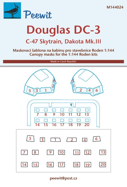 Peewit PEE144024 1:144 Douglas C-47 Skytrain/Dakota Mk.III canopy mask