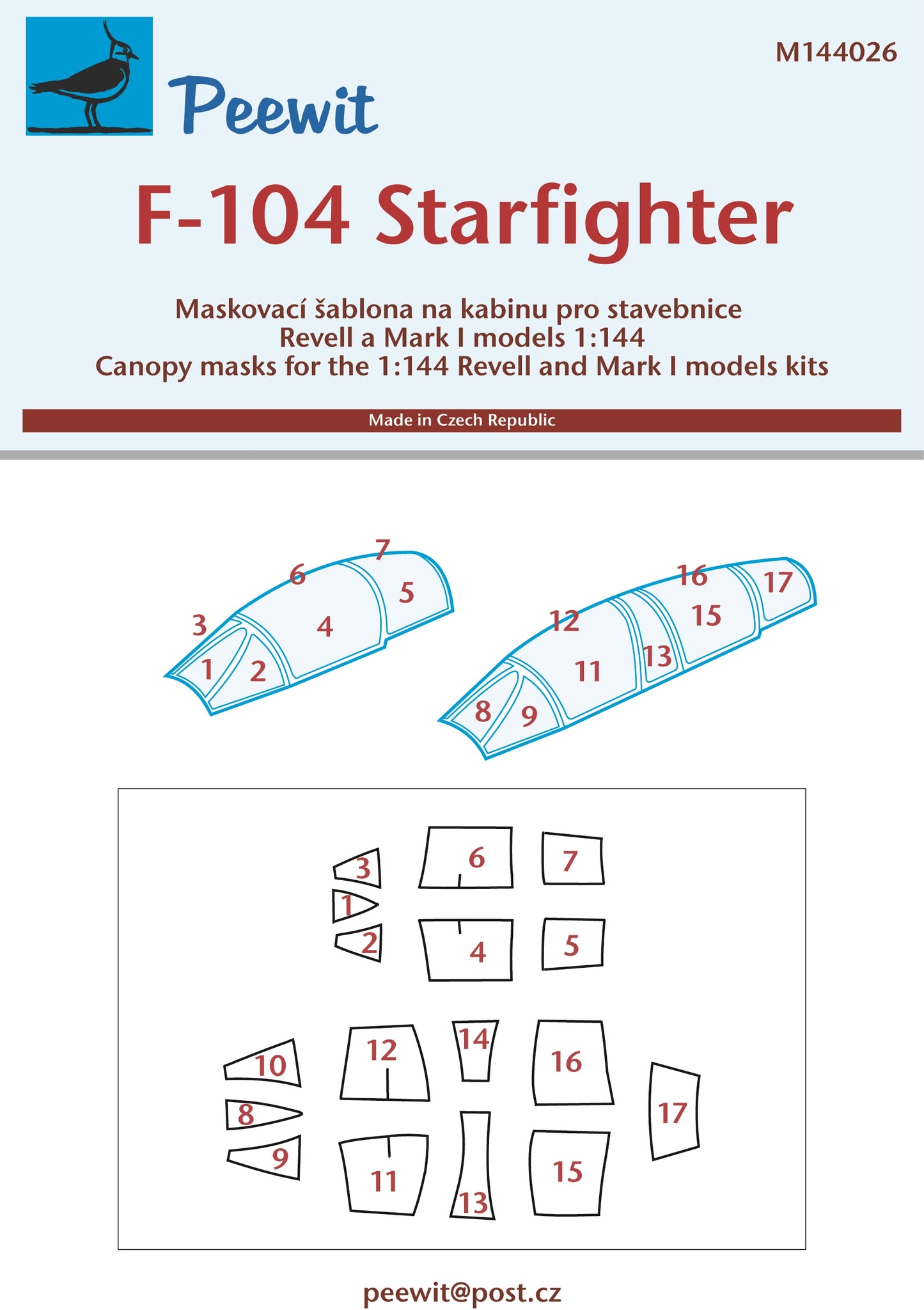 Peewit PEE144026 1:144 Lockheed F-104 Starfighter canopy frame paint mask