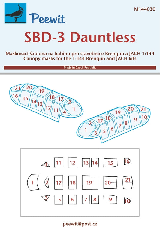 Peewit PEE144030 1:144 Douglas SBD-3 Dauntless canopy frame paint mask