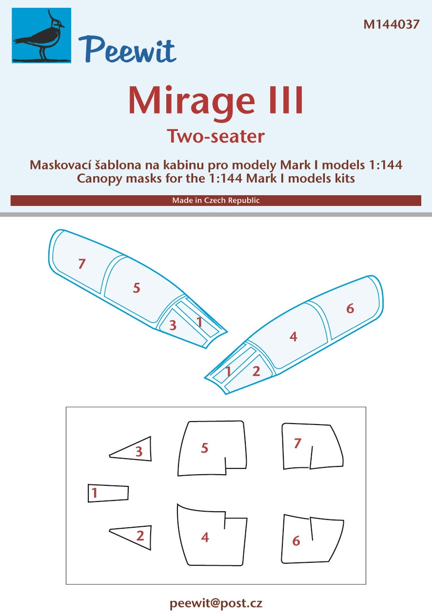 Peewit PEE144037 1:144 Dassault_Mirage III Two-seater canopy frame paint mask
