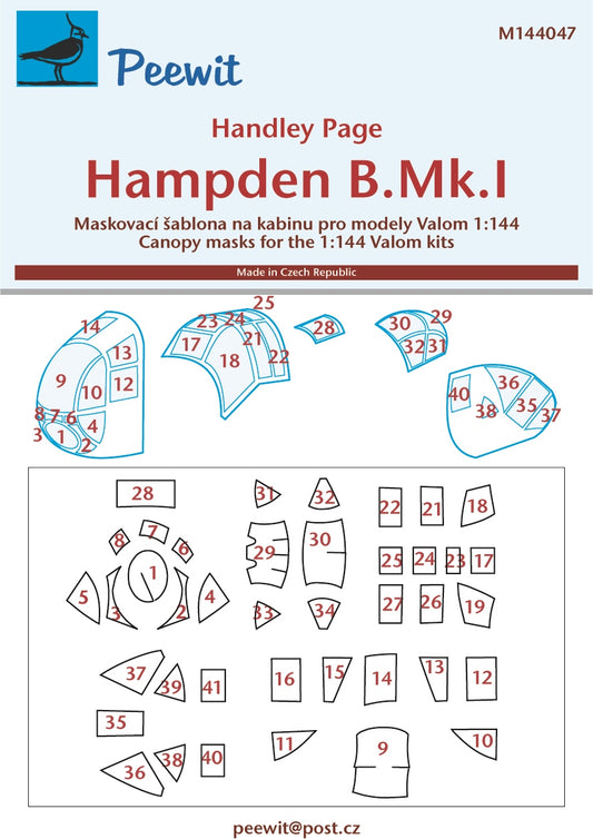 Peewit PEE144047 1:144 Handley-Page Hampden B Mk.I canopy frame paint mask
