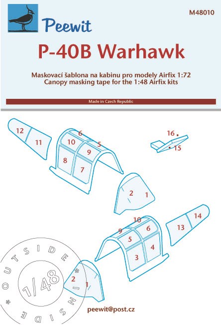 Peewit PEE48010 1:48 Curtiss P-40B Tomahawk canopy frame paint mask