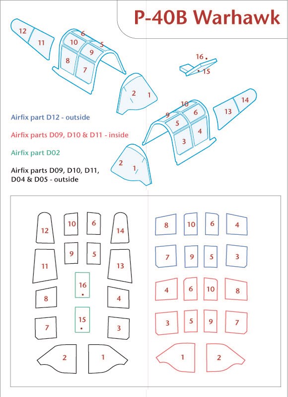 Peewit PEE48010 1:48 Curtiss P-40B Tomahawk canopy frame paint mask