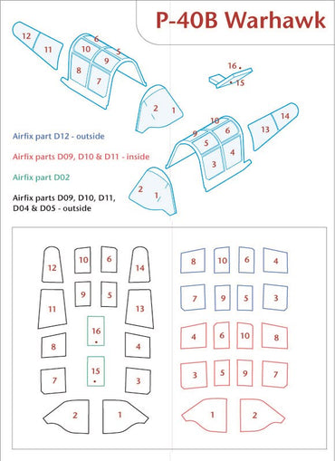 Peewit PEE48010 1:48 Curtiss P-40B Tomahawk canopy frame paint mask