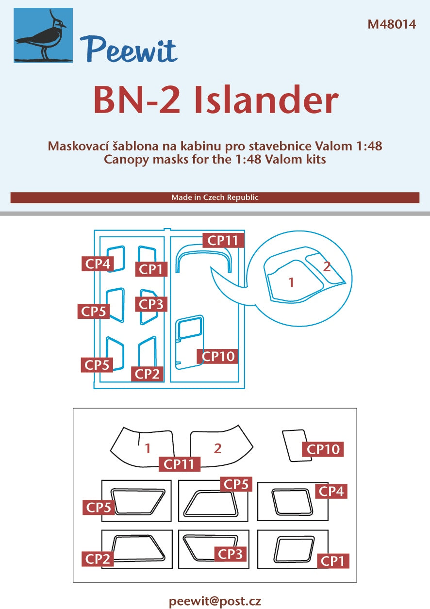 Peewit PEE48014 1:48 Britten-Norman BN-2A Islander canopy frame paint mask
