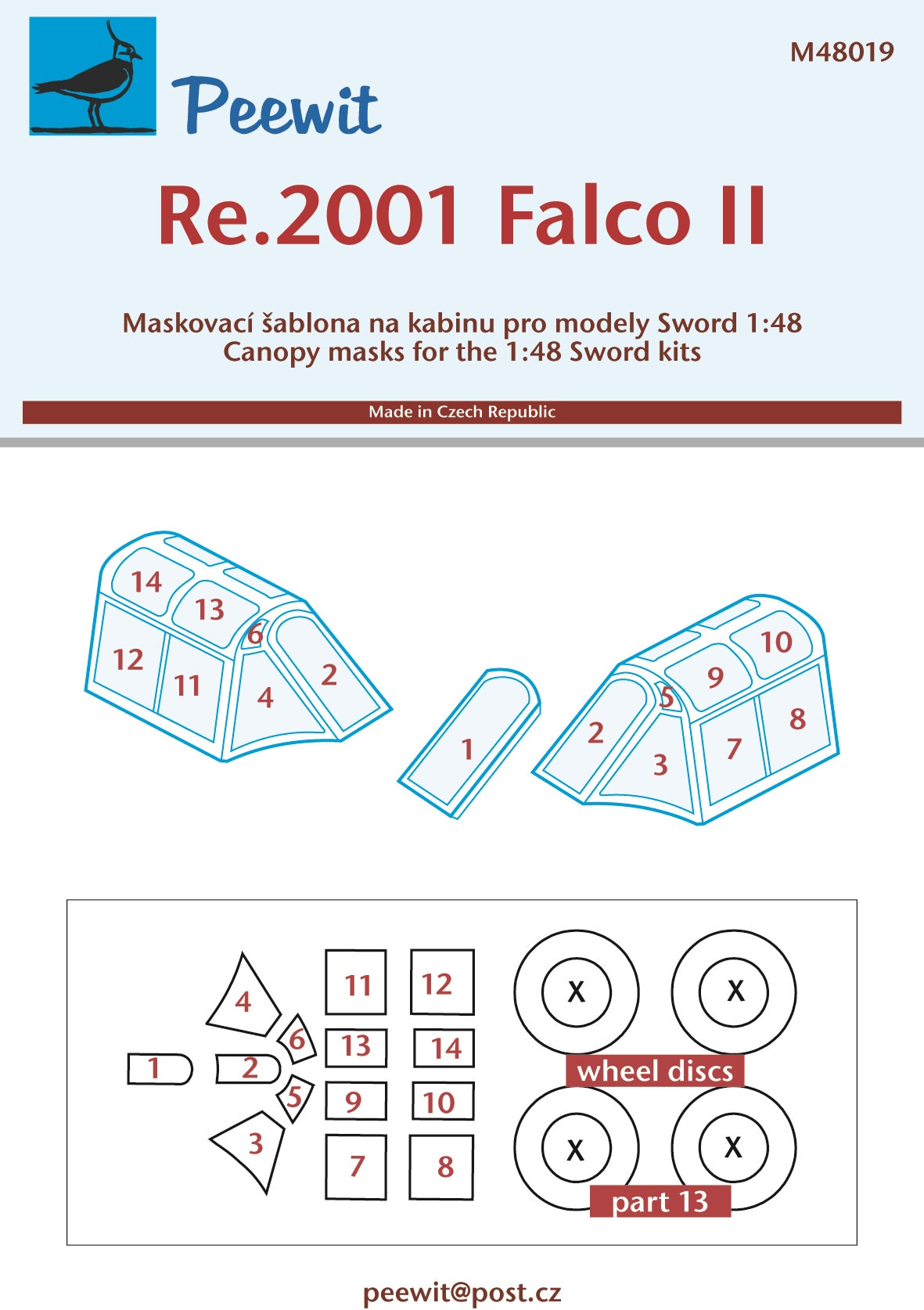 Peewit PEE48019 1:48 Reggiane Re.2001 Falco II canopy frame paint mask