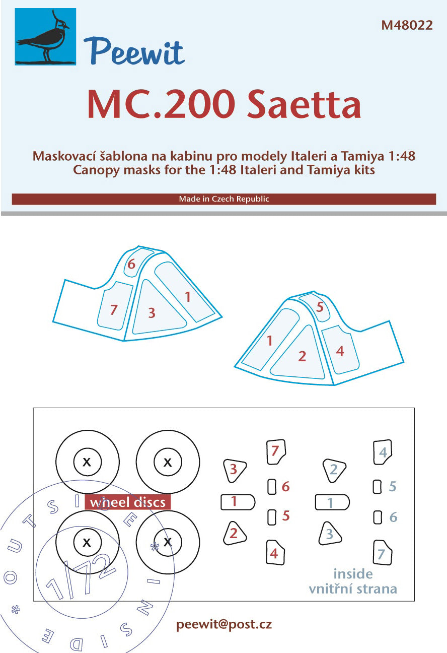 Peewit PEE48022 1:48 Macchi C.200 Saetta canopy frame paint mask