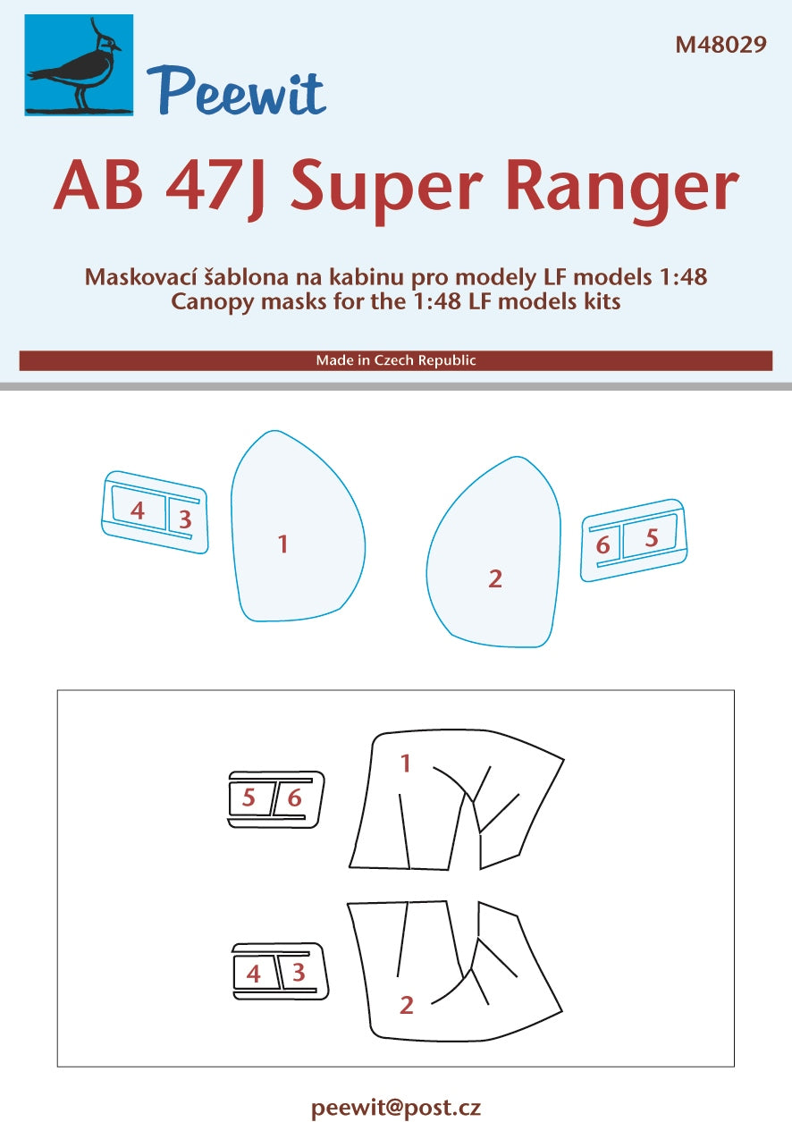 Peewit PEE48029 1:48 Augusta-Bell AB 47J Super Ranger canopy frame paint mask