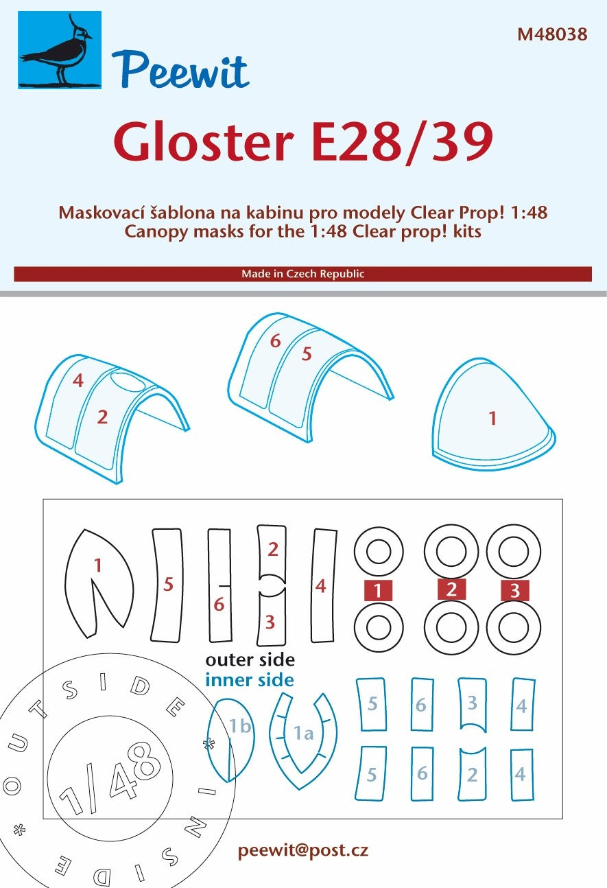 Peewit PEE48038 1:48 Gloster E28/39 Pioneer wheels and canopy frame paint masks