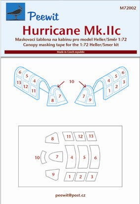 Peewit PEE72002 1:72 Hawker Hurricane Mk.IIc canopy frame paint mask