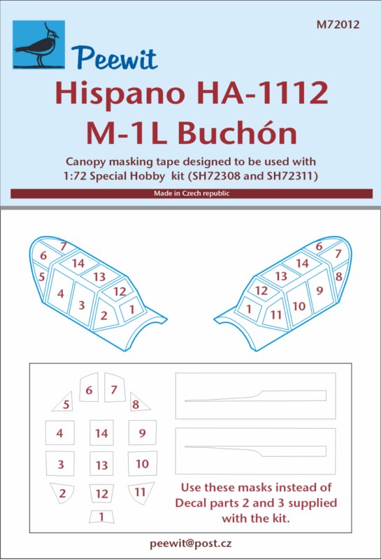 Peewit PEE72012 1:72 Hispano HA-1112 M-1L Buchon canopy frame paint mask
