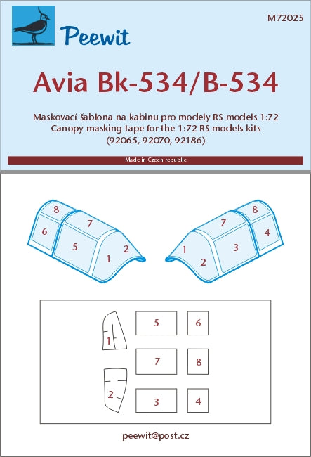 Peewit PEE72025 1:72 Avia Bk-534/Avia B-534/IV late version canopy mask