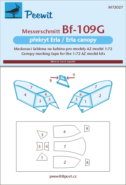 Peewit PEE72027 1:72 Messerschitt Bf-109G-'Erla' type canopy canopy mask