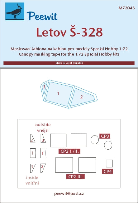 Peewit PEE72043 1:72 Letov S-328 canopy frame paint mask