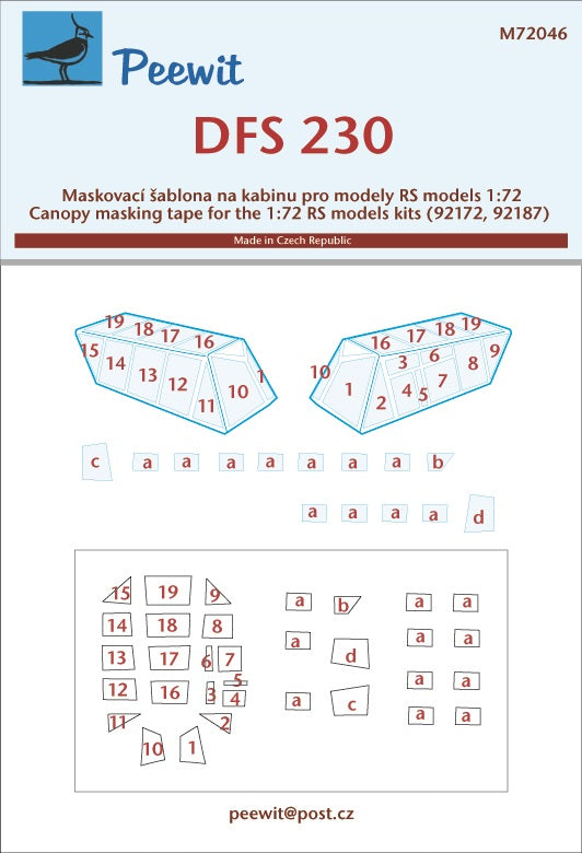 Peewit PEE72046 1:72 DFS DFS-230 canopy frame paint mask