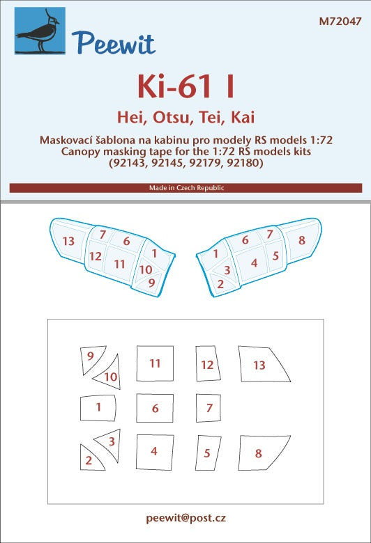 Peewit PEE72047 1:72 Kawasaki Ki-61-I Hei/Otsu/Tei/Kai canopy frame paint mask