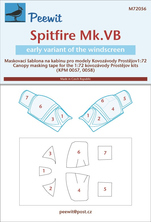 Peewit PEE72056 1:72 Supermarine Spitfire Mk.VB early canopy frame paint mask