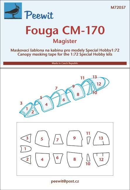Peewit PEE72057 1:72 Fouga CM.170 Magister canopy frame paint mask