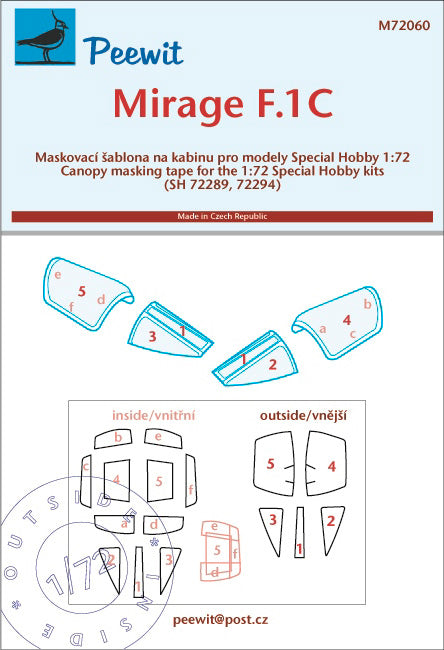 Peewit PEE72060 1:72 Dassault_Mirage F.1CG/F.1CE/CH/F.1CR canopy mask