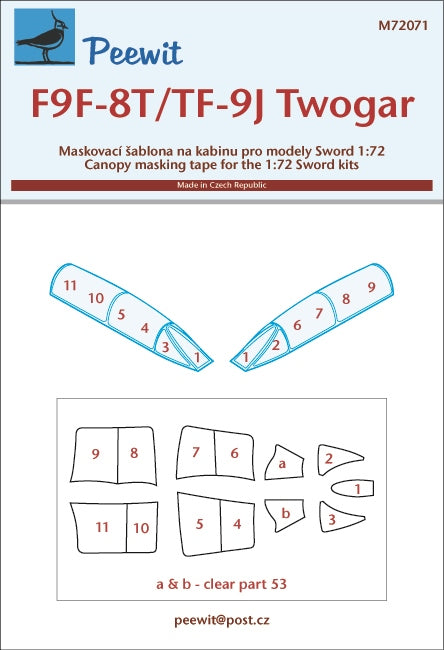 Peewit PEE72071 1:72 Grumman F9F-8T/TF-9J Twogar canopy frame paint mask