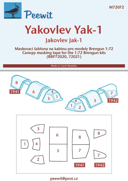 Peewit PEE72072 1:72 Yakovlev Yak-1 canopy frame paint mask