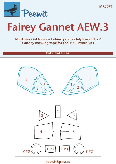 Peewit PEE72074 1:72 Fairey Gannet AEW.3 canopy frame paint mask