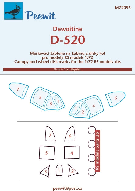 Peewit PEE72095 1:72 Dewoitine D.520 canopy frame paint mask