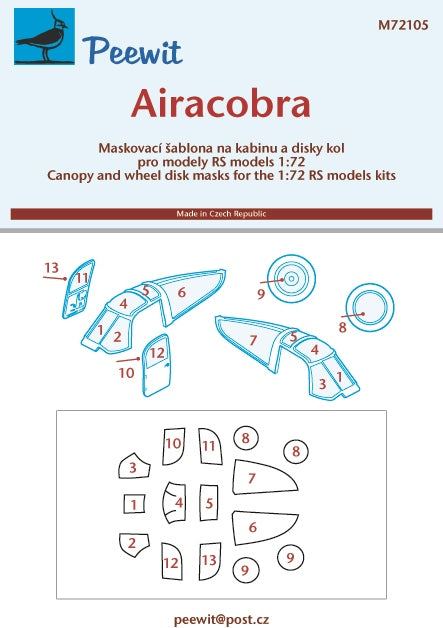 Peewit PEE72105 1:72 Bell P-39L/N Airacobra canopy frame paint mask